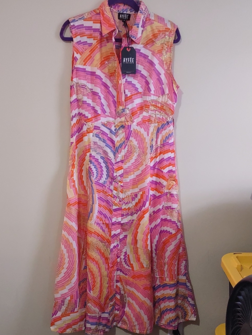 NWT AYFËE Florence Embellished Abstract Maxi Shirt Dress. Size Medium